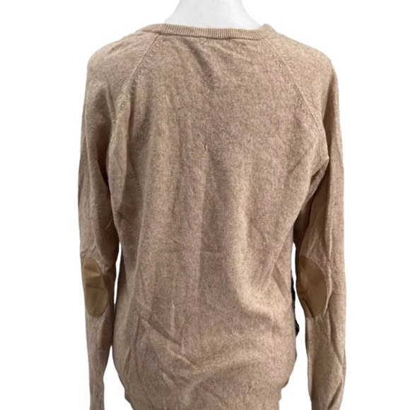 J Crew striped button flap wool pullover sweater elbow patches tan womens size M - Picture 9 of 13